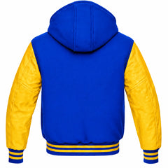 Royal Blue and Yellow Hooded Varsity Jacket