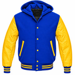 Royal Blue and Yellow Hooded Varsity Jacket