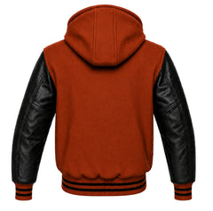Rust and Black Varsity Jacket with Hood