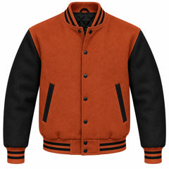 Rust and Black Wool Varsity Jacket