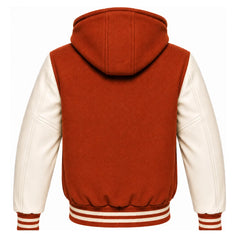 Rust and Cream Hooded Varsity Jacket