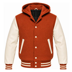 Rust and Cream Hooded Varsity Jacket