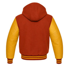 Rust and Gold Hooded Letterman Jacket