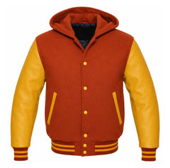 Rust and Gold Hooded Letterman Jacket