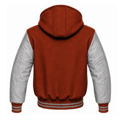 Rust and Grey Hooded Varsity Jacket