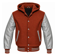 Rust and Grey Hooded Varsity Jacket