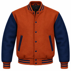 Rust and Navy Blue Wool Varsity Jacket