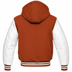 Rust and White Varsity Jacket with Hood