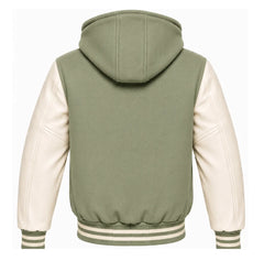 Sage Green and Cream Varsity Jacket with Hood