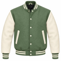 Sage Green and Cream Wool Varsity Jacket