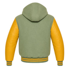 Sage Green and Gold Varsity Jacket with Hood