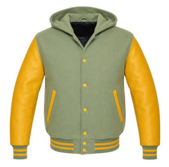 Sage Green and Gold Varsity Jacket with Hood