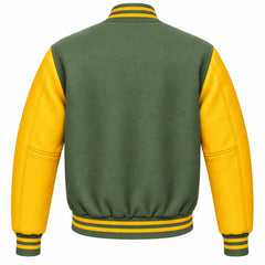 Sage Green and Gold Wool Letterman Jacket
