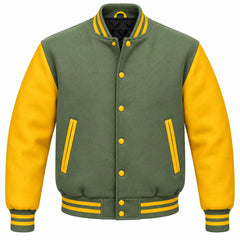 Sage Green and Gold Wool Letterman Jacket