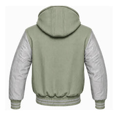 Sage Green and Grey Hooded Letterman Jacket
