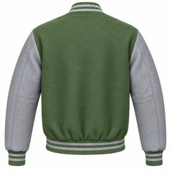 Sage Green and Grey Wool Letterman Jacket