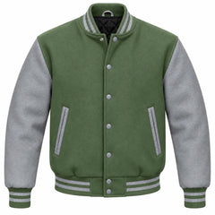 Sage Green and Grey Wool Letterman Jacket