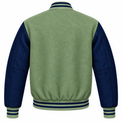 Sage Green and Navy Blue Wool Letterman Jacket