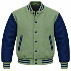 Sage Green and Navy Blue Wool Letterman Jacket