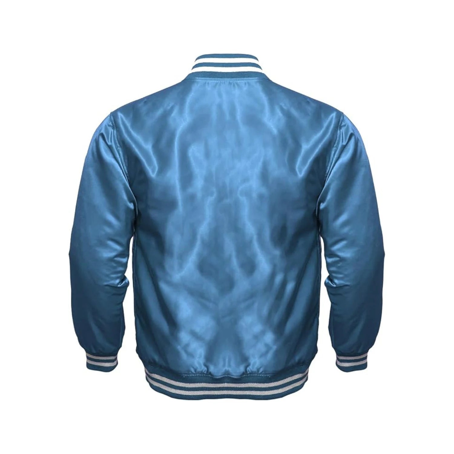 Sky Blue Satin Letterman Jacket Back Side