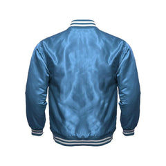 Sky Blue Satin Letterman Jacket Back Side