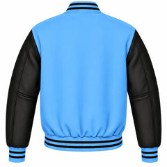 Sky Blue and Black Wool Varsity Jacket