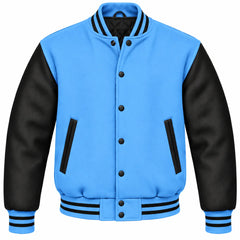 Sky Blue and Black Wool Varsity Jacket