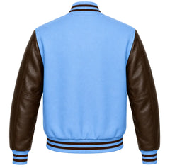 Sky Blue and Brown Varsity Jacket