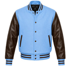 Sky Blue and Brown Varsity Jacket