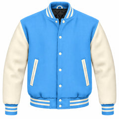 Sky Blue and Cream Wool Letterman Jacket