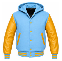 Sky Blue and Gold Varsity Jacket with Hood
