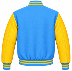 Sky Blue and Gold Wool Varsity Jacket