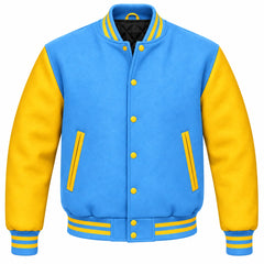 Sky Blue and Gold Wool Varsity Jacket