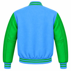Sky Blue and Green Wool Varsity Jacket