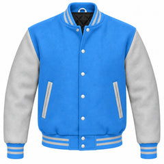 Sky Blue and Grey Wool Letterman Jacket