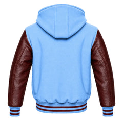 Sky Blue and Maroon Hooded Varsity Jacket
