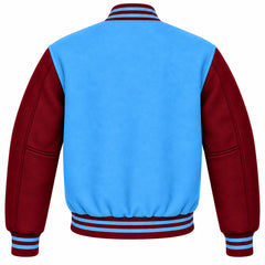 Sky Blue and Maroon Wool Varsity Jacket