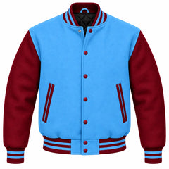 Sky Blue and Maroon Wool Varsity Jacket