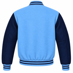 Sky Blue and Navy Blue Wool Varsity Jacket
