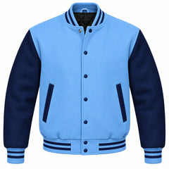 Sky Blue and Navy Blue Wool Varsity Jacket