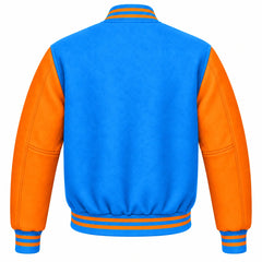 Sky Blue and Orange Wool Varsity Jacket