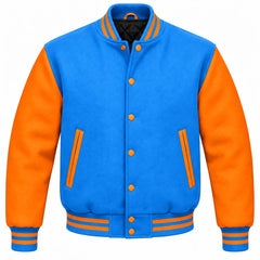 Sky Blue and Orange Wool Varsity Jacket