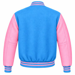 Sky Blue and Pink Wool Varsity Jacket