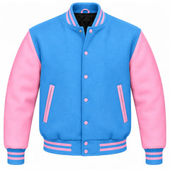 Sky Blue and Pink Wool Varsity Jacket