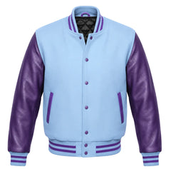 Sky Blue and Purple Letterman Jacket