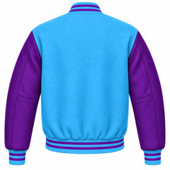 Sky Blue and Purple Wool Letterman Jacket