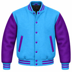 Sky Blue and Purple Wool Letterman Jacket