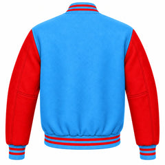 Sky Blue and Red Wool Varsity Jacket