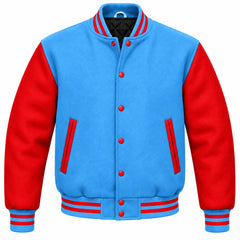 Sky Blue and Red Wool Varsity Jacket