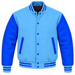 Sky Blue and Royal Blue Wool Letterman Jacket